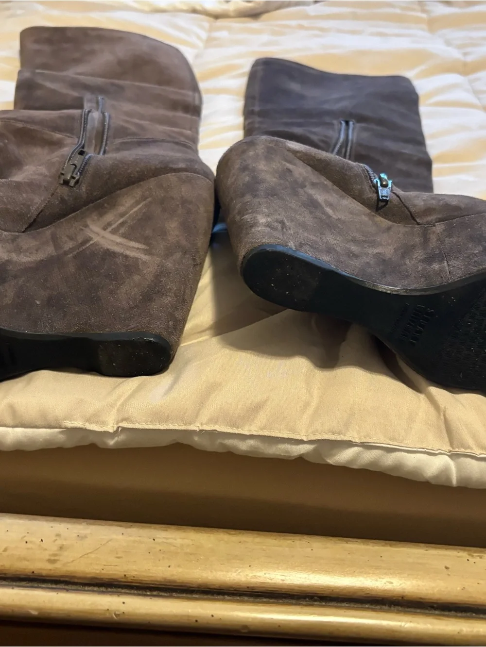 Stuart Weitzman Brown Suede High Wedge Mid-Calf Boots